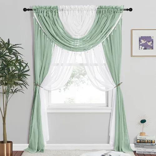 Vista 10 de NICETOWN Juego de 4 cortinas transparentes con cenefa adjunta con cuentas, cortinas de cascada para sala de estar, guardería de bebé, decoración