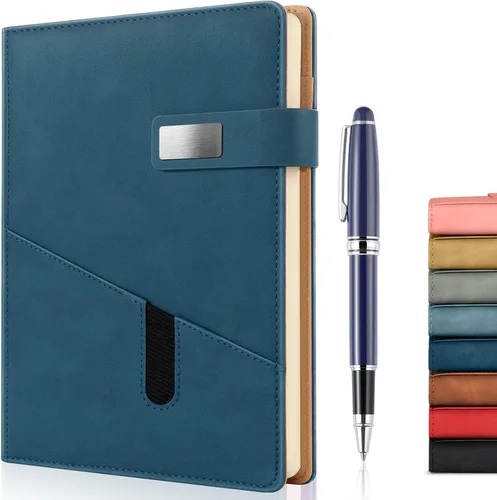 Vista 15 de Cuaderno A5 en blanco, cuaderno de bocetos de cuero de tapa dura recargable con bolsillo y hebilla magnética, 240 páginas gruesas de viaje