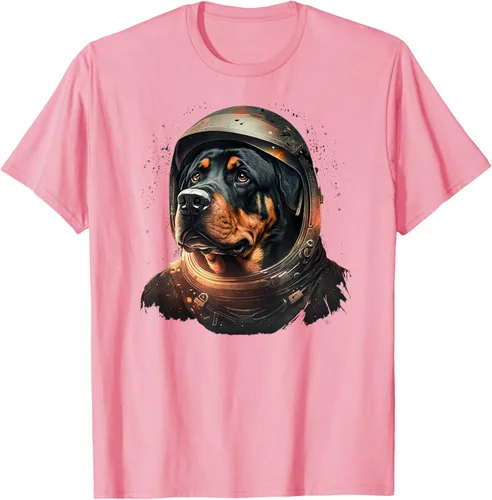 Vista 99 de Divertida camiseta Rottweiler con diseño de astronauta rottweiler en galaxia espacial, Negro