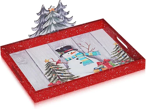 Vista 9 de Krismax Bandejas Decorativas - Soporte de Bandeja de Dos Niveles Decoración Rústica de Granja Bandeja de Dos Niveles Bandeja de Servir Decoración