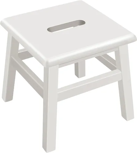 Vista 3 de eHemco Taburete escalón de madera maciza para adultos y niños, 12.25 pulgadas, blanco antiguo (no blanco puro) Fully Assembled, For Adults and