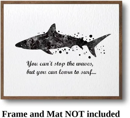 Vista 3 de Dignovel Studios Póster impreso en acuarela DN564 de 8 x 10 pulgadas sin marco con texto en inglés «You Can't Stop the Waves» Learn to Surf