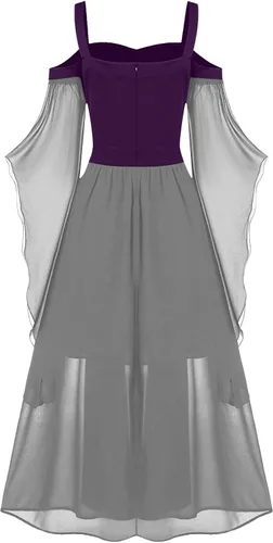 Vista 5 de Vestido de Traje renacentista para Mujer Manga de Mariposa hombro frío gótico Steampunk cremallera Vestido Medieval