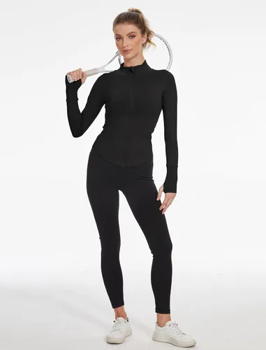 Vista 7 de Locachy Chaqueta de entrenamiento atlética ligera con cremallera completa para mujer, ajustada, deportiva, correr, yoga, ropa deportiva con agujeros