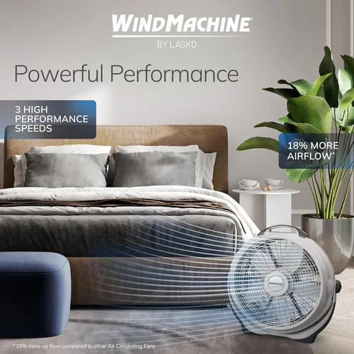 Vista 3 de Ventilador Lasko Wind Machine, ventilador circulador de aire con 3 velocidades, modelo 3300 de 20", gris