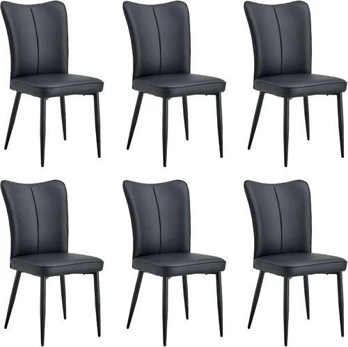 Vista 10 de Juego de 4 sillas de comedor de piel sintética, modernas sillas de comedor con tapizado de cuero y patas metálicas, juego de 4 sillas de comedor Bk-b