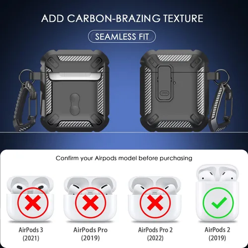 Vista 5 de RFUNGUANGO Funda para AirPod de 2ª generación con kit de limpieza, armadura protectora de carcasa dura militar con bloqueo para funda de carga