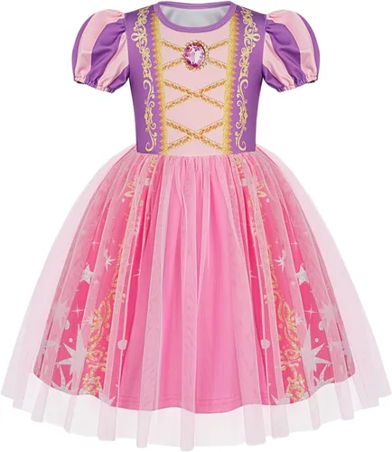 Vista 14 de Vestido de princesa para niñas, vestido de tul, disfraz de princesa, trajes Rosa