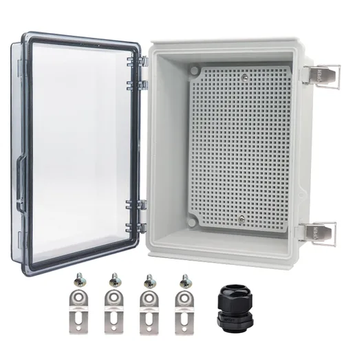 Vista 19 de Caja eléctrica impermeable, caja de conexiones IP67, pestillo de acero inoxidable, cubierta transparente con bisagras, carcasa para proyectos