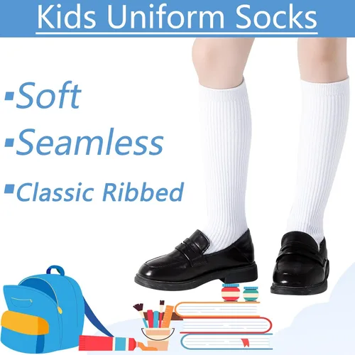 Vista 2 de Mini angel Calcetines altos hasta la rodilla para niñas, sin costuras, para uniforme escolar, calcetines de fútbol para niños, calcetines largos