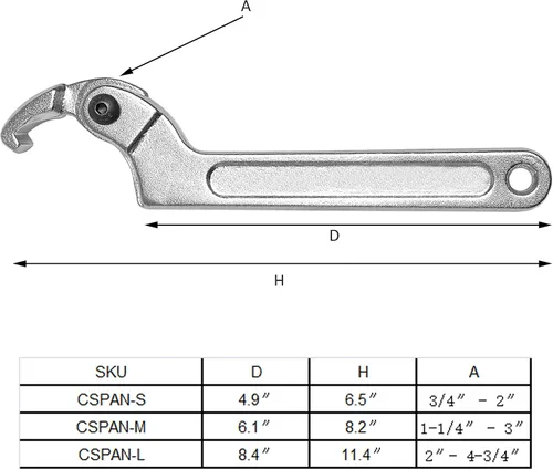 Vista 2 de HFS (Herramienta R C Llave de gancho ajustable Cromo Vanadio (1''-1/4"-3"(32-76mm))