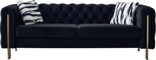 Vista 9 de Sofá/sofá moderno de terciopelo, sofá de sala de estar, sofá tapizado, sofá de dos plazas con patas doradas y 2 cojines para sala de estar Beige