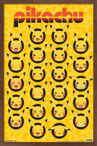 Vista 9 de Trends International Pokémon - Póster de pared de caras de Pikachu, 14.725 x 22.375 pulgadas, versión enmarcada de madera de granero Versión