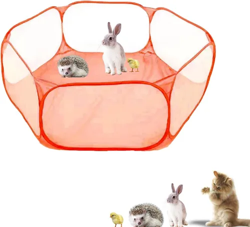 Vista 7 de Corralito para animales pequeños, portátil, con apertura automática, interactivo, para mascotas, valla interior y exterior para conejos, conejillos