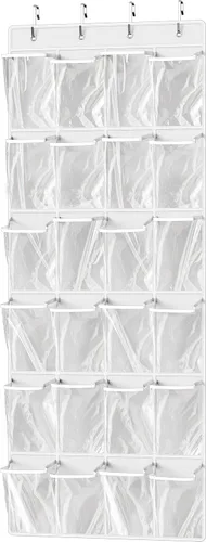 Vista 10 de Simple Houseware - Organizador de zapatos colgante con 24 bolsillos grandes y transparentes para colgar en la puerta, color negro