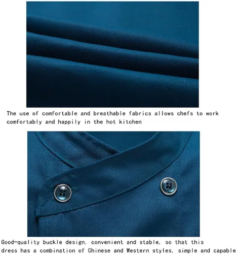 Vista 5 de Abrigo de chef unisex para cocina, uniforme de chef de doble botonadura para servicio de alimentos, catering, panaderos y culinarios