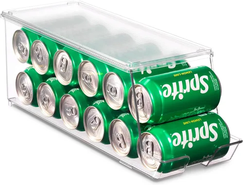 Vista 4 de Juego de 2 cubos organizadores apilables para refrigerador, dispensador de latas de soda, soporte de bebidas para refrigerador, congelador, cocina