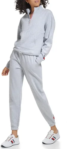 Vista 4 de Tommy Hilfiger Pantalón deportivo con cintura elástica y puños para mujer, con bolsillos inclinados, rayas globales en la cintura