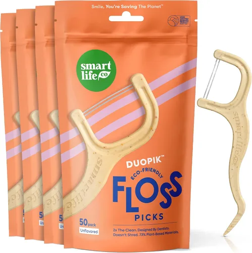 Vista 10 de SmartLifeco Púas de hilo dental ecológico de doble hilo (100 unidades) - Hilo dental hecho con mezcla de trigo y paja, blanqueamiento dental