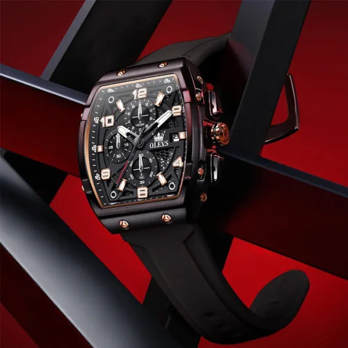 Vista 8 de OLEVS Reloj para hombre de lujo de cara grande negro relojes de pulsera de silicona cuadrado multifuncional vestido impermeable cronógrafo analógico