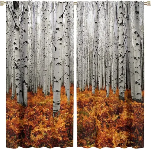 Vista 39 de Cortinas de abedul para sala de estar, niebla matutina en otoño, decoración del hogar, 42 x 45 pulgadas de largo