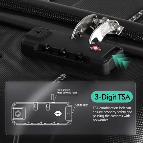 Vista 4 de AnyZip Maleta ligera de policarbonato ABS con 4 ruedas universales TSA Lock Negro