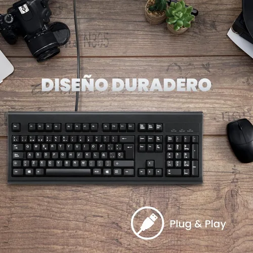 Vista 4 de Perixx PERIBOARD-106B ES Teclado USB Inglés - Alto Rendimiento - Teclas más Altas - Tamaño Completo con Teclado Numérico - Negro - QWERTY Español