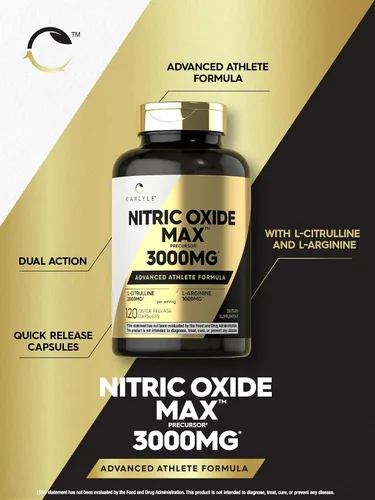 Vista 4 de Carlyle Suplemento de óxido nítrico de 3000 mg 120 cápsulas con L-arginina y L-citrulina para hombres y mujeres Antes y después