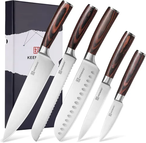 Vista 8 de KEEMAKE Juego de cuchillos Santoku de 2 piezas, juegos de cuchillos de chef japonés con cuchillos de cocina de acero inoxidable de alto carbono
