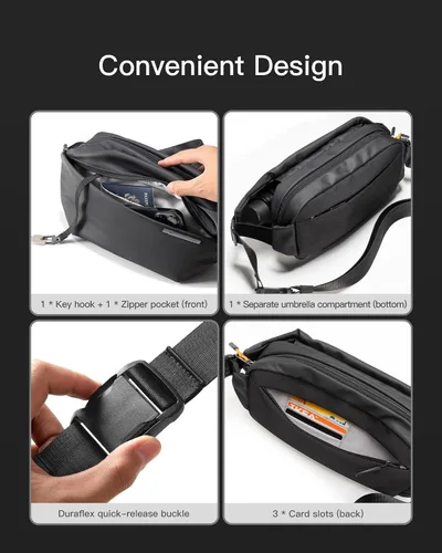 Vista 4 de Inateck Bolso bandolera elegante con correa de hombro ajustable, resistente a salpicaduras para hombres y mujeres, cangurera multiusos para viajes