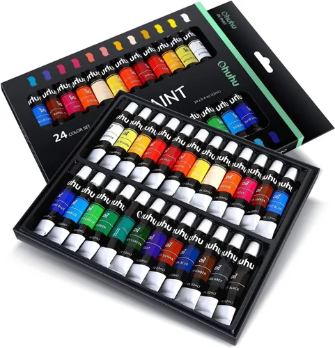 Vista 2 de Ohuhu - Juego de pintura al óleo, 24 colores a base de aceite, 12 ml/0.42 oz x 24 tubos. Suministros de pintura al óleo no tóxicos para pintar