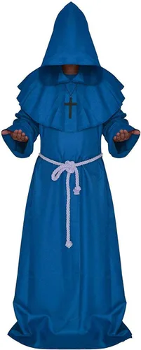 Vista 8 de LHJ - Disfraz de monje renacentista con capucha, fraile, disfraz medieval para hacer cosplay Rojo