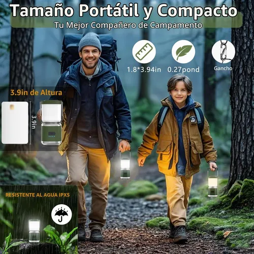 Vista 3 de Linterna de camping portátil recargable de 4 pulgadas, linterna de luces LED de camping de 2000 lm con luz roja y 20 horas de funcionamiento