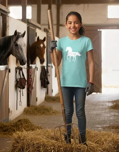 Vista 3 de Tstars Camiseta patriótica para niñas, diseño de caballos, bandera de Caballos / Azul frío