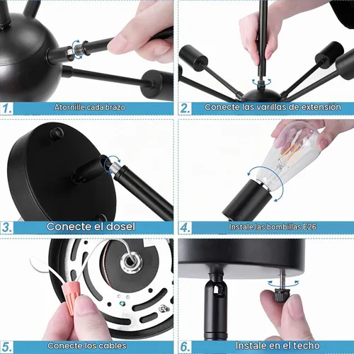 Vista 8 de SineRise Candelabros Sputnik Negros, 8 Luces Modernas Accesorio de Iluminación Sputnik con Altura Ajustable para Comedor, Sala de Estar, Cocina