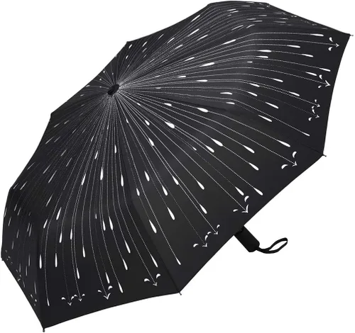 Vista 2 de YumSur Paraguas de viaje automático compacto, paraguas plegable resistente al viento con diseño de gotas de lluvia impresas, cierre de apertura