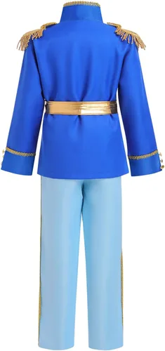 Vista 4 de IWEMEK Disfraz de príncipe azul medieval para niños, disfraz de príncipe real, disfraz de príncipe para cosplay, fiesta de Halloween para niños