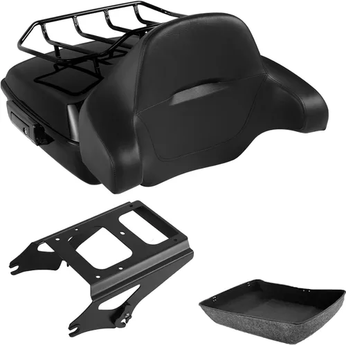 Vista 2 de TCMT Caja de maletero de motocicleta cortada con respaldo envolvente desmontable de dos plazas y soporte de montaje adecuado para Harley 2009-2013