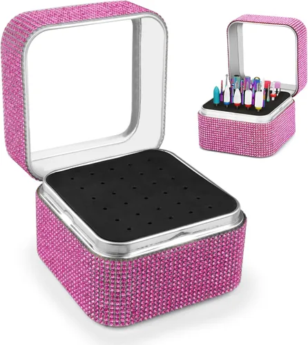 Vista 9 de Cellentool Caja de Rhinestone para Brocas de Uñas - Caja de Almacenamiento Portátil a Prueba de Polvo con 25 Agujeros, Organizador para Brocas