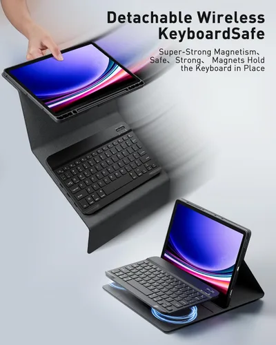 Vista 5 de TUNKARMOR Funda para teclado para Tab A9 de 8.7 pulgadas (2023) - Funda delgada con teclado desmontable y ratón con soporte para bolígrafo, función
