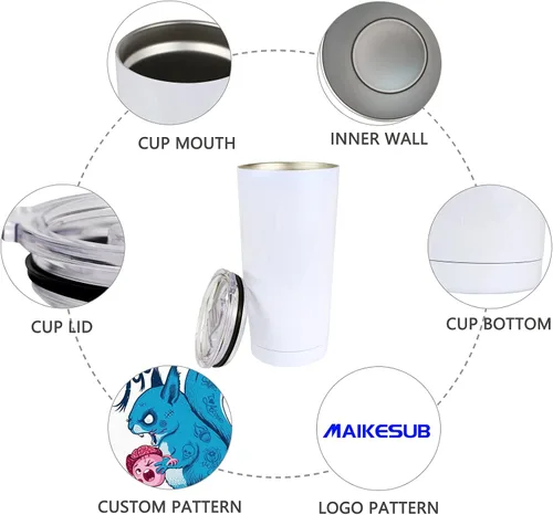 Vista 3 de Vaso de acero inoxidable en blanco de sublimación de 20 oz