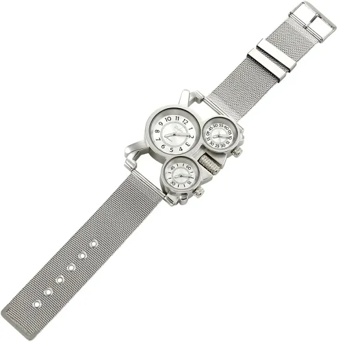 Vista 7 de Oct17 Reloj de pulsera analógico de cuarzo militar de acero inoxidable con malla de metal correa de reloj durable incluye subesferas multi zona