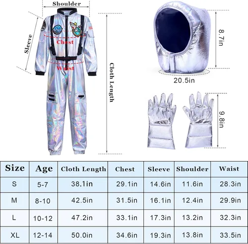 Vista 7 de Latocos Kids Astronaut Costume with Helmet Laser Space Suit for Halloween Boys Girls Pretend Role Play Dress Up Ages 5-14