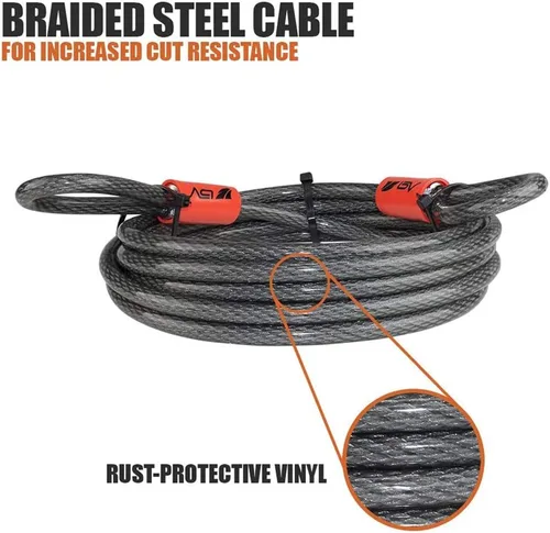 Vista 6 de BV Cable de seguridad resistente de 15 pies con bucles, cable de acero trenzado resistente a los cortes, versátil y resistente a la intemperie, Par