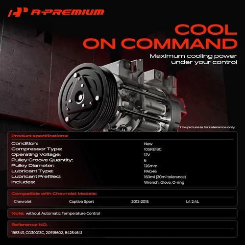 Vista 2 de A-Premium Compresor de aire acondicionado con embrague compatible con Chevrolet Captiva Sport 2.4L 2012-2015