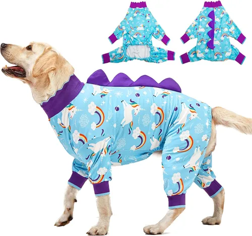Vista 10 de LovinPet Monos para perros grandes: Pijamas para perros grandes, postoperatorio/cuidado de heridas, tela elástica ligera, estampado negro
