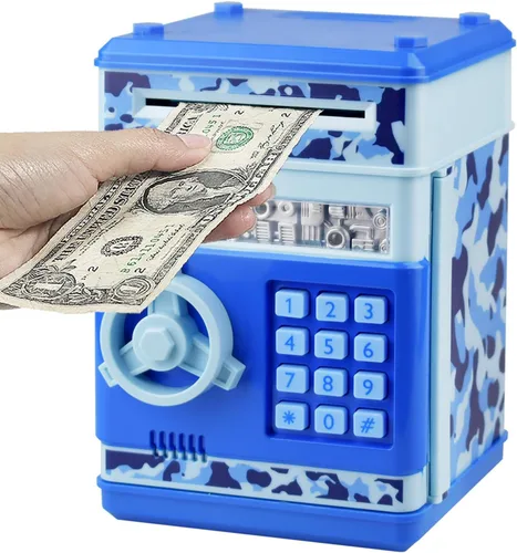 Vista 8 de HUSAN Alcancía para niños, código electrónico de contraseña, banco de dinero, cajero automático, caja de monedas para niños y niñas (negro)