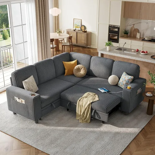 Vista 15 de LINSY HOME Sofá Loveseat con Almacenamiento - Cómodo Sofá de Pana Suave de 2 Plazas con Carga USB y Portavasos, Loveseat de Asiento Profundo