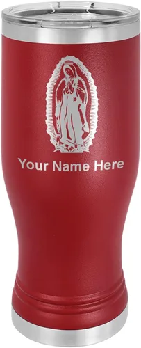 Vista 12 de LaserGram Taza Pilsner aislada al vacío de 14 onzas, Virgen de Guadalupe, grabado personalizado incluido (negro)