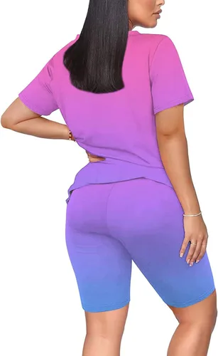 Vista 5 de Tthxqing Conjunto de 2 piezas para mujer, conjunto de sudadera de verano para correr, de manga corta, pantalones casuales, mallas
